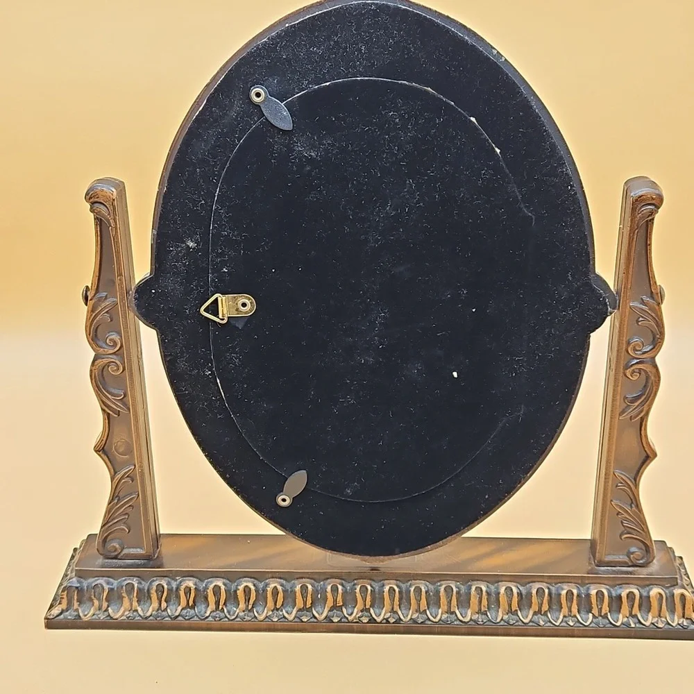 Vintage Dresser Top Oval Ornate Swivel Tilt Mirror Picture Frame Taiwan
